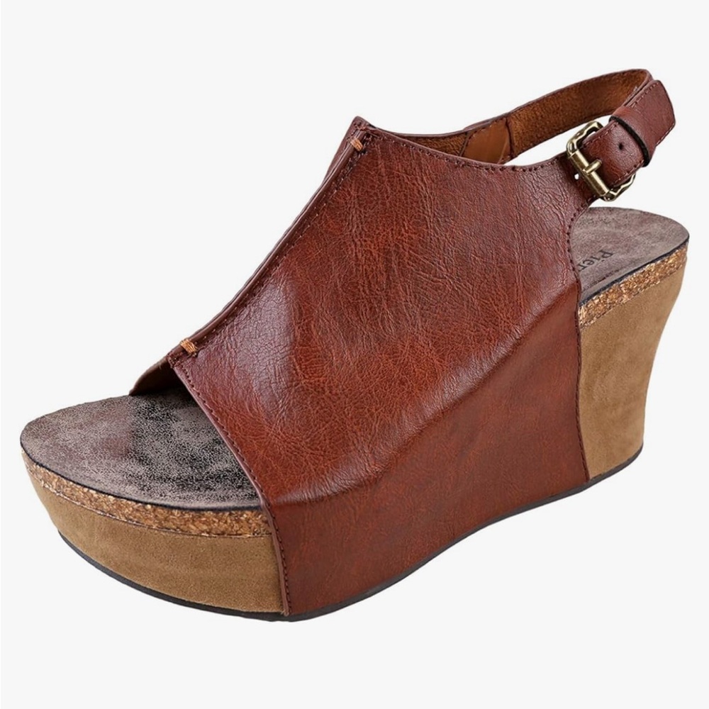Pierre Dumas Tan and Brown Leather Wedges